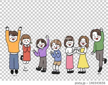 喜ぶ人たちのイラストセット 140343656