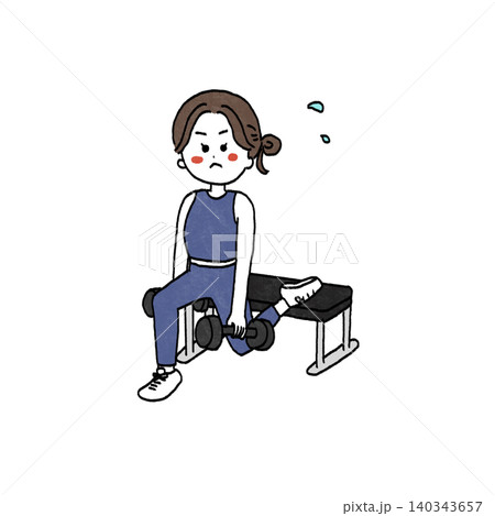 ジムで筋トレする女性のイラスト 140343657