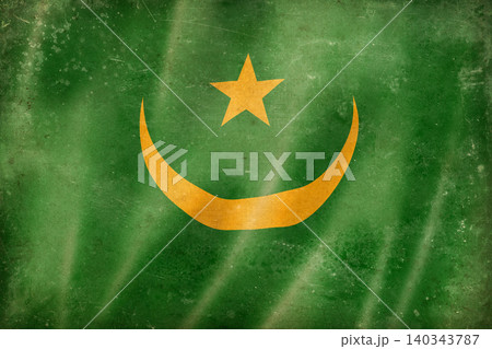 Old vintage flag of Mauritania, worn and stained Old vintage flag of Mauritania, worn and stained 140343787