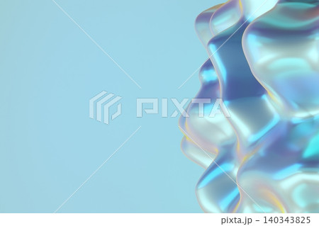 This design features 3D shapes in shades of blue with a smooth finish. The blue background provides ample space for text placement. The shapes appear to float, creating a modern look 140343825