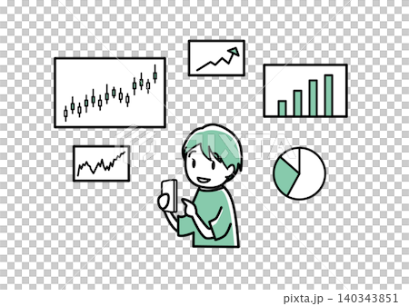 スマートフォンでチャート見て操作している人 01 スマートフォンでチャート見て操作している人 01 140343851