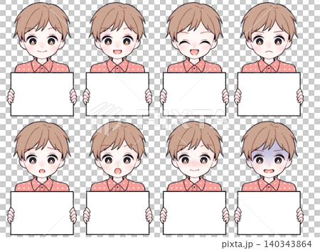 [8 facial expressions] Illustration set of a boy holding a white plate D 140343864