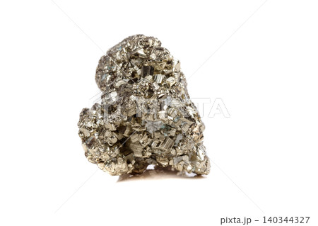 Macro mineral stone Pyrite gold on white background Macro mineral stone Pyrite gold on white background 140344327
