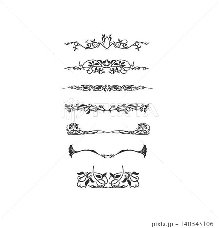 Hand drawn vector abstract outline,graphic,line vintage ornament art nouveau frame border and divider set in drawing elegant style.Elegant decoration vintage design isolated.Floral ornament border 140345106