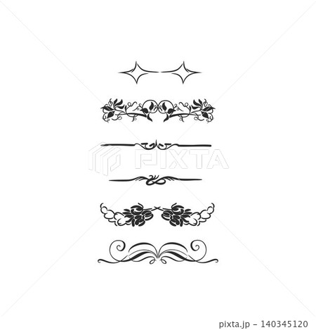 Hand drawn vector abstract outline,graphic,line vintage ornament art nouveau frame border and divider set in drawing elegant style.Elegant decoration vintage design isolated.Floral ornament border 140345120