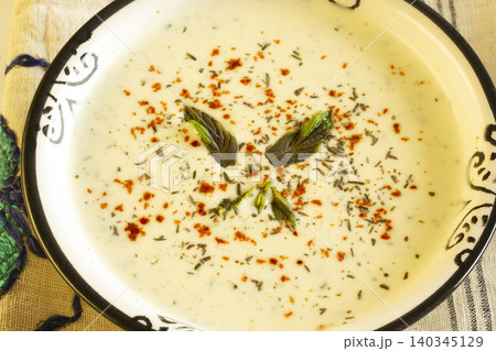 Homemade delicious yogurt soup. Turkish cuisine. Homemade delicious yogurt soup. Turkish cuisine. 140345129