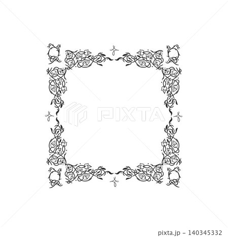 Hand drawn vector abstract outline,graphic,line vintage celebration ornament art nouveau frame in drawing elegant style.Elegant decoration vintage outline design isolated. Floral ornament border 140345332