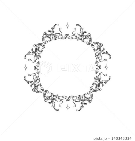 Hand drawn vector abstract outline,graphic,line vintage celebration ornament art nouveau frame in drawing elegant style.Elegant decoration vintage outline design isolated. Floral ornament border 140345334