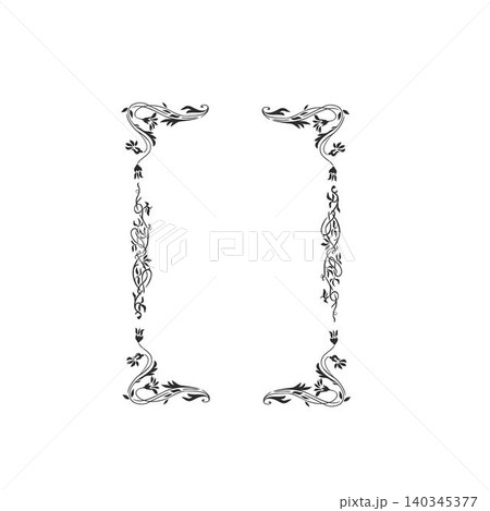 Hand drawn vector abstract outline,graphic,line vintage celebration ornament art nouveau frame in drawing elegant style.Elegant decoration vintage outline design isolated. Floral ornament border 140345377