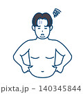 お腹の贅肉に悩む肥満体系の男性のイラスト お腹の贅肉に悩む肥満体系の男性のイラスト 140345844