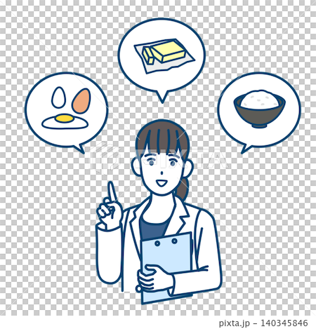 PFCバランスの取れた食事を勧める栄養士のイラスト PFCバランスの取れた食事を勧める栄養士のイラスト 140345846