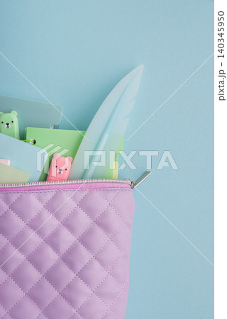 Pastel school supplies in quilted lavender pencil case Pastel school supplies in quilted lavender pencil case 140345950