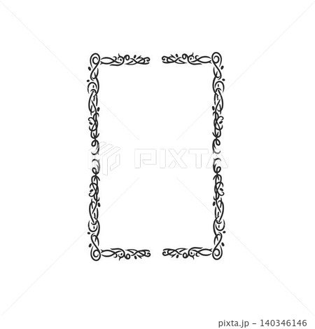 Hand drawn vector abstract outline,graphic,line vintage celebration ornament art nouveau frame in drawing elegant style.Elegant decoration vintage outline design isolated. Floral ornament border 140346146