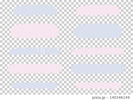 A set of horizontally elongated, hand-drawn shapes that resemble fluffy clouds (blue and pink). A set of horizontally elongated, hand-drawn shapes that resemble fluffy clouds (blue and pink). 140346149