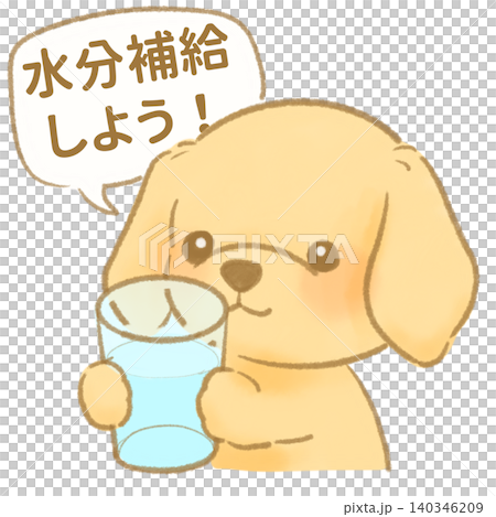 一幅可愛的繪本風格插圖,描繪了一隻小狗敦促人們多喝水以預防中暑。 一幅可愛的繪本風格插圖,描繪了一隻小狗敦促人們多喝水以預防中暑。 140346209