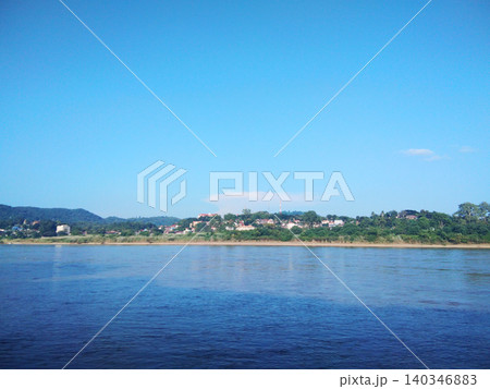 Beautiful of the Mekong river forms the border between Thailand and Laos with blue sky. Beautiful of the Mekong river forms the border between Thailand and Laos with blue sky. 140346883
