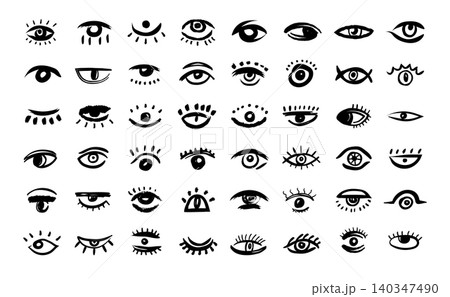 Eye sketches. Vector collection of hand drawn eyes with bold lines surreal shapes and graphic recent style 140347490
