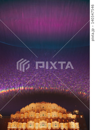 Hawa Mahal with Purple Light Effect 140347546