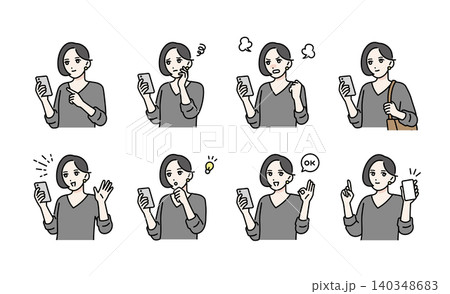 スマホを持っている若い女性のポーズセット 140348683