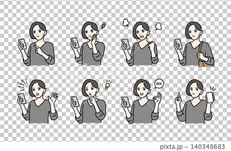 スマホを持っている若い女性のポーズセット 140348683