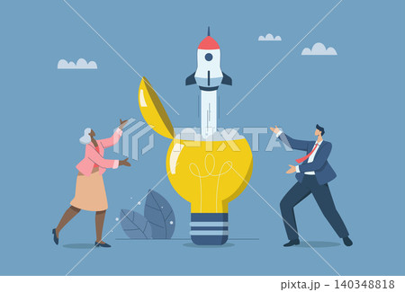 Launch of a new generation of innovative rockets, From opening a contemporary idea, Light bulb concept, Opening a new idea, Starting an entrepreneur or a new business.  Vector design illustration. 140348818