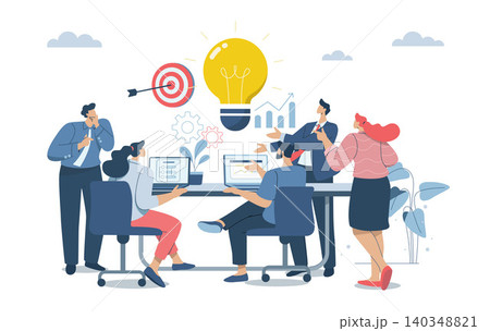Creative brainstorming, Generating good ideas to reach important goals, Team meeting and setting goals to gather all ideas, Teamwork inspiration, Vector design illustration. Creative brainstorming, Generating good ideas to reach important goals, Team meeting and setting goals to gather all ideas, Teamwork inspiration, Vector design illustration. 140348821