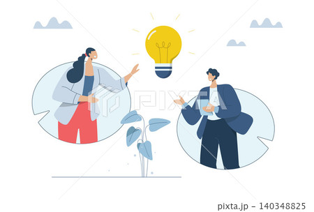 Business communication about new ideas, Analyzing idea to solve and improve business, Generating concept to solve problems, Business men and women are discussing business guidelines, Vector design. Business communication about new ideas, Analyzing idea to solve and improve business, Generating concept to solve problems, Business men and women are discussing business guidelines, Vector design. 140348825