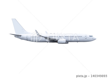 Modern passenger plane flying isolated on white background 140349893