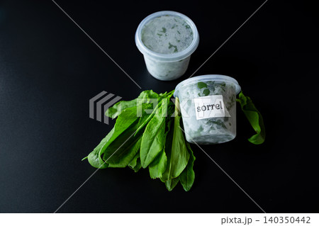 Healthy green sorrel bundle and fresh herbal leaves Healthy green sorrel bundle and fresh herbal leaves 140350442