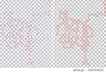 Rectangle maze puzzle game vector template with red stars path and line solution worksheet for kids Rectangle maze puzzle game vector template with red stars path and line solution worksheet for kids 140350656