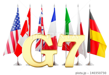 G7 summit concept with member flags. 3D rendering 140350730