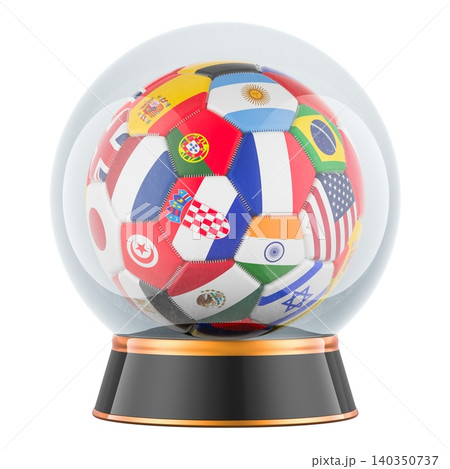 Soccer ball in crystal ball with country flags. Football prediction, tournament forecast, concept. 3d rendering 140350737