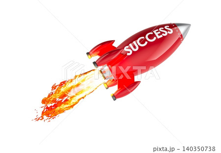 Success rocket with fire trail. 3D rendering 140350738