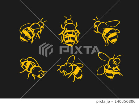 Honey bee hand drawn illustration sketch yellow and black Honey bee hand drawn illustration sketch yellow and black 140350806