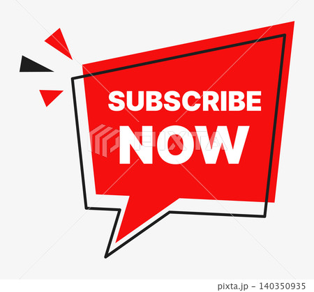 Subscribe Now social media speech bubble illustration with bold white text, red banner shape, black outline and geometric accents for channel promotion, follower growth, app, post, digital marketing Subscribe Now social media speech bubble illustration with bold white text, red banner shape, black outline and geometric accents for channel promotion, follower growth, app, post, digital marketing 140350935