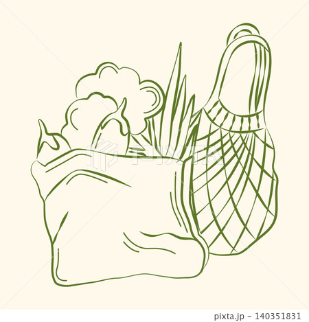 Hand-drawn vegetables purchase from the farmers market in line art sketch style for grocery shop, summer packaging, ingredients Hand-drawn vegetables purchase from the farmers market in line art sketch style for grocery shop, summer packaging, ingredients 140351831
