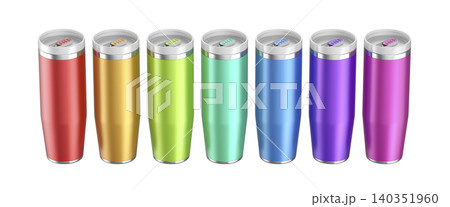Row of colorful insulated travel cups Row of colorful insulated travel cups 140351960