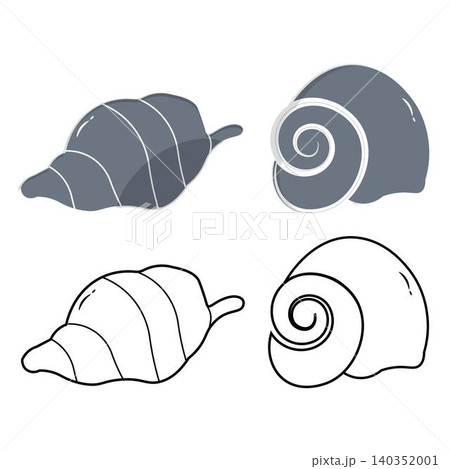 Sea shell outline and flat color illustrations 140352001