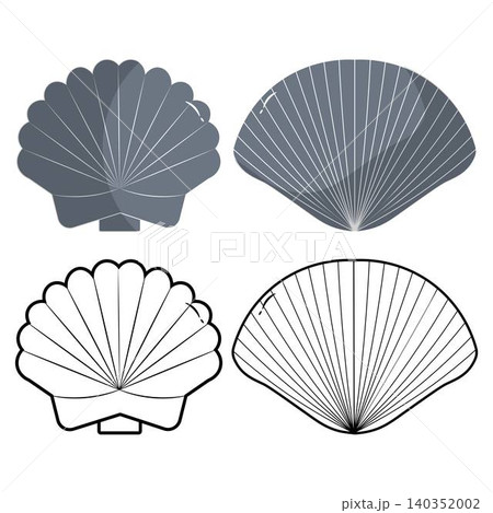 Ocean bivalve shell flat and outline illustrations 140352002