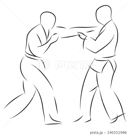 Martial arts sparring action line drawing illustration Martial arts sparring action line drawing illustration 140352996