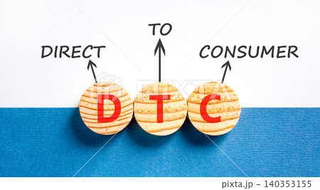 DTC direct to consumer symbol. Concept words DTC direct to consumer on beautiful wooden circles. Beautiful white blue background. Business DTC direct to consumer concept. Copy space. DTC direct to consumer symbol. Concept words DTC direct to consumer on beautiful wooden circles. Beautiful white blue background. Business DTC direct to consumer concept. Copy space. 140353155