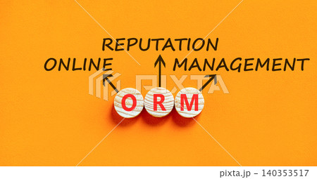 ORM online reputation management symbol. Concept words ORM online reputation management on beautiful wooden circles. Beautiful orange background. Business ORM concept. Copy space. 140353517