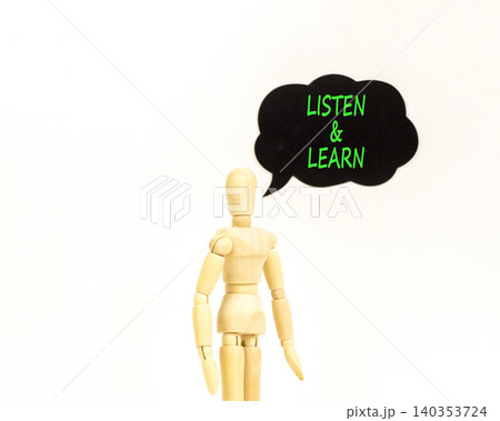 Listen and learn words symbol. Concept words Listen and learn on beautiful black speech bubble. Beautiful white background. Businessman model. Business listen and learn support concept. Copy space. Listen and learn words symbol. Concept words Listen and learn on beautiful black speech bubble. Beautiful white background. Businessman model. Business listen and learn support concept. Copy space. 140353724