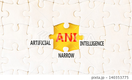 ANI artificial narrow intelligence symbol. Concept words ANI artificial narrow intelligence on beautiful white puzzles. Beautiful yellow background. Business ANI narrow concept. Copy space. ANI artificial narrow intelligence symbol. Concept words ANI artificial narrow intelligence on beautiful white puzzles. Beautiful yellow background. Business ANI narrow concept. Copy space. 140353775