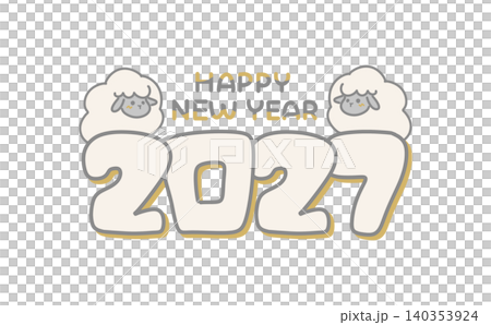 Cute New Year's card design for the Year of the Sheep, featuring the words "2027" and "Happy New Year" along with an illustration of two sheep. Cute New Year's card design for the Year of the Sheep, featuring the words "2027" and "Happy New Year" along with an illustration of two sheep. 140353924