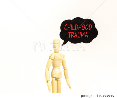 Childhood trauma symbol. Concept words Childhood trauma on beautiful black speech bubble. Beautiful white background. Psychologist model. Psychological childhood trauma support concept. Copy space. Childhood trauma symbol. Concept words Childhood trauma on beautiful black speech bubble. Beautiful white background. Psychologist model. Psychological childhood trauma support concept. Copy space. 140353945