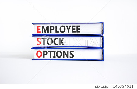ESO employee stock options symbol. Concept words ESO employee stock options on beautiful books. Beautiful white background. Business ESO employee stock options concept. Copy space. 140354011