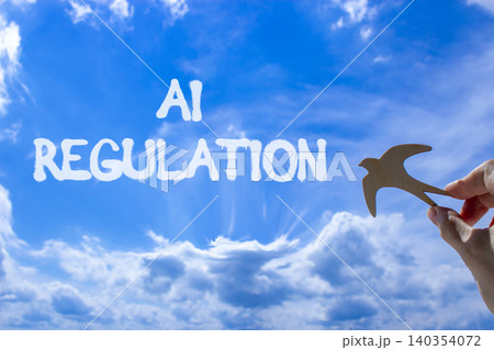 AI regulation symbol. Concept words AI artificial intelligence regulation on beautiful blue sky. Beautiful blue sky background. Business AI artificial intelligence regulation concept. Copy space. AI regulation symbol. Concept words AI artificial intelligence regulation on beautiful blue sky. Beautiful blue sky background. Business AI artificial intelligence regulation concept. Copy space. 140354072