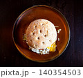 Ciabatta burger with egg, lettuce and tomato 140354503