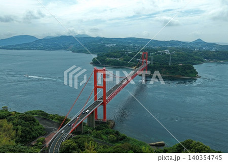 長崎県平戸大橋と平戸海峡を俯瞰した空撮写真 140354745